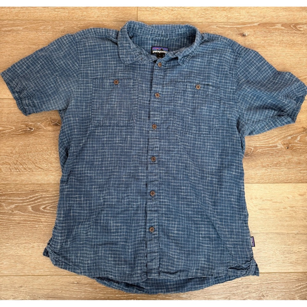 Patagonia Back Step Shirt Men's L Blue Plaid Hemp Organic Cotton 53139 SP20